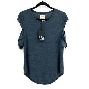 NWT CHASER Dark Gray Blue Cold Shoulder Cut Out Slub T-Shirt Size Medium